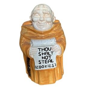 Treasure Craft Monk Cookie Jar Thou Shalt Not Steal Cookies Ceramic Vintage